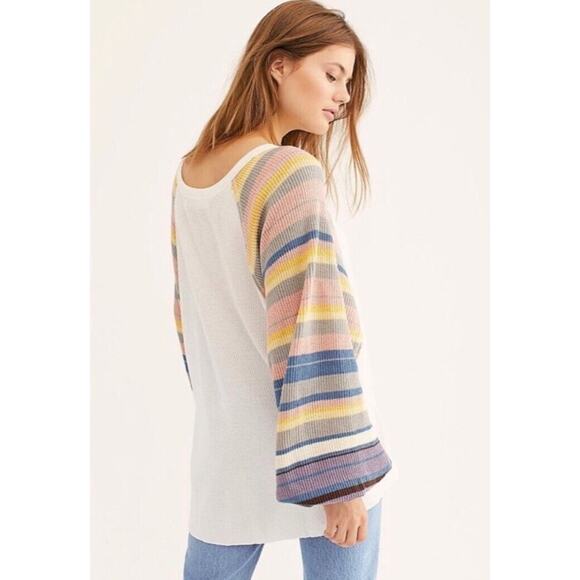 free people oversized striped balloon sleeve thermal - Picture 2 of 3
